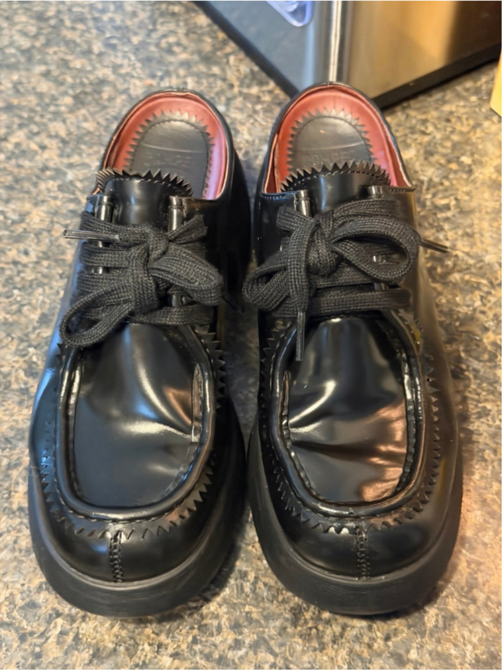 Camper Thelma Black Leather Platform Lace-Up Mules Clogs